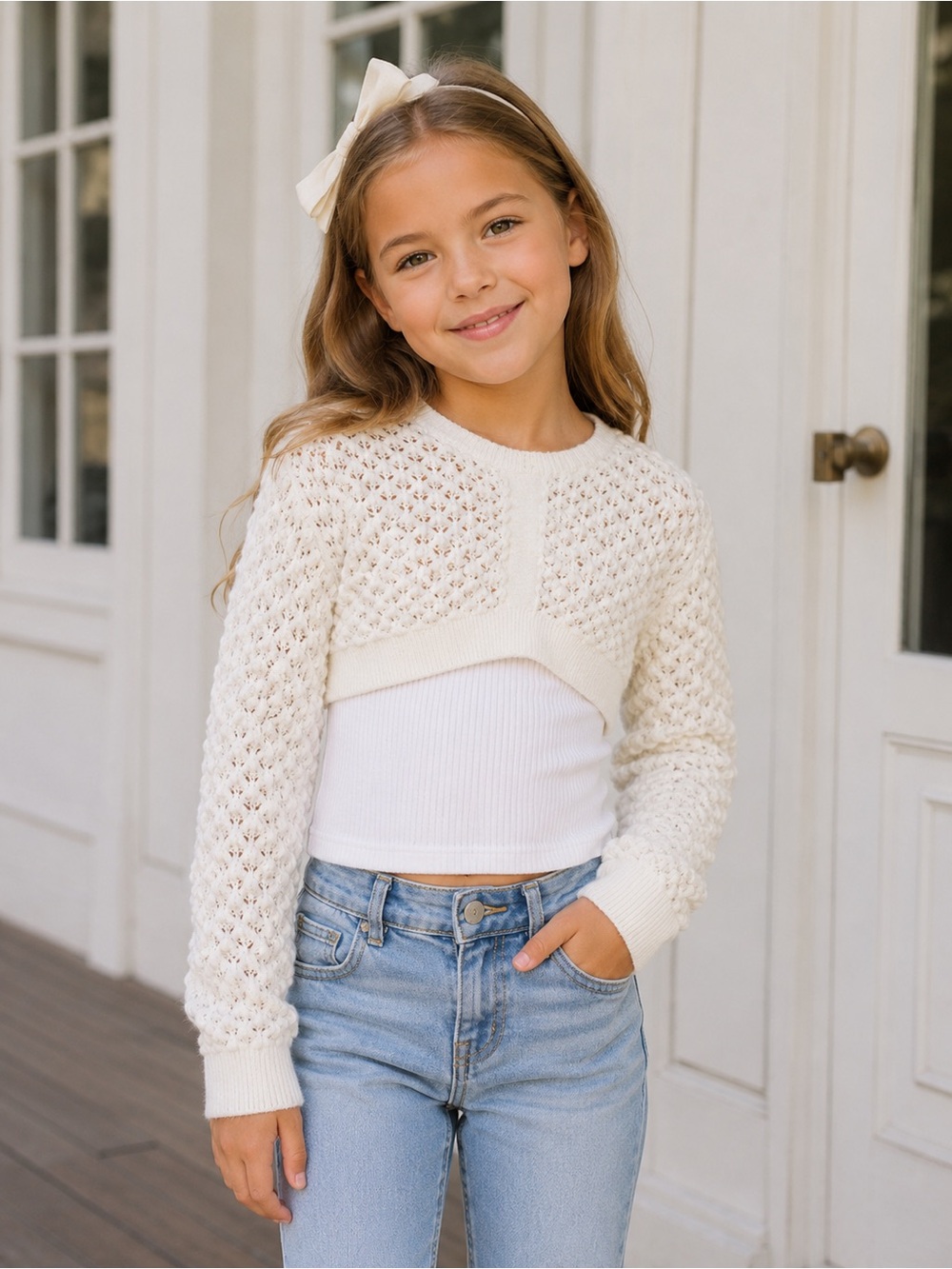 Mini Molly by Molly Bracken Girls Cropped Open Open Knit Sweater Size 8Y